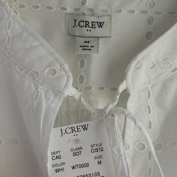 J.Crew Long Sleeve Eyelet Tie Neck Top in White, Size Medium - Picture 6 of 8